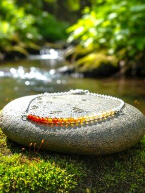 Dainty Carnelian Ombre Bracelet in Sterling Silver, July Birthstone
